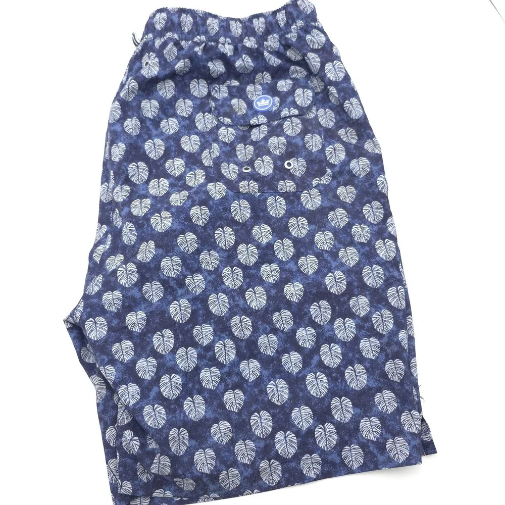 Peter Millar Seaside Shorts Men XL Blue Batik Leaf‎ Floral AOP Lined Swim Trunks